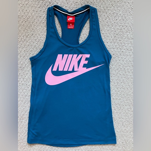 Nike Women's Tank Top Activewear Blue with Pink Logo Size XS - Picture 1 of 4